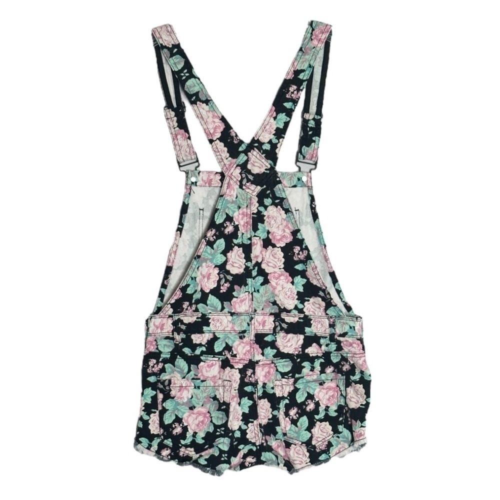 Forever 21 Rose Floral Print Distressed Premium Denim Overalls Size 27 - Picture 4 of 9